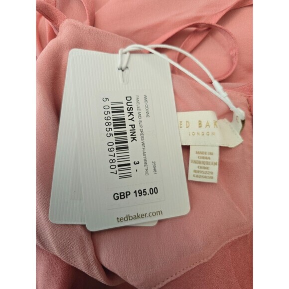 TED BAKER Dusty Pink Slip Asymmetric Midi Maxi Dress (TED Size 3 ) Reg- US 8 - Picture 9 of 10